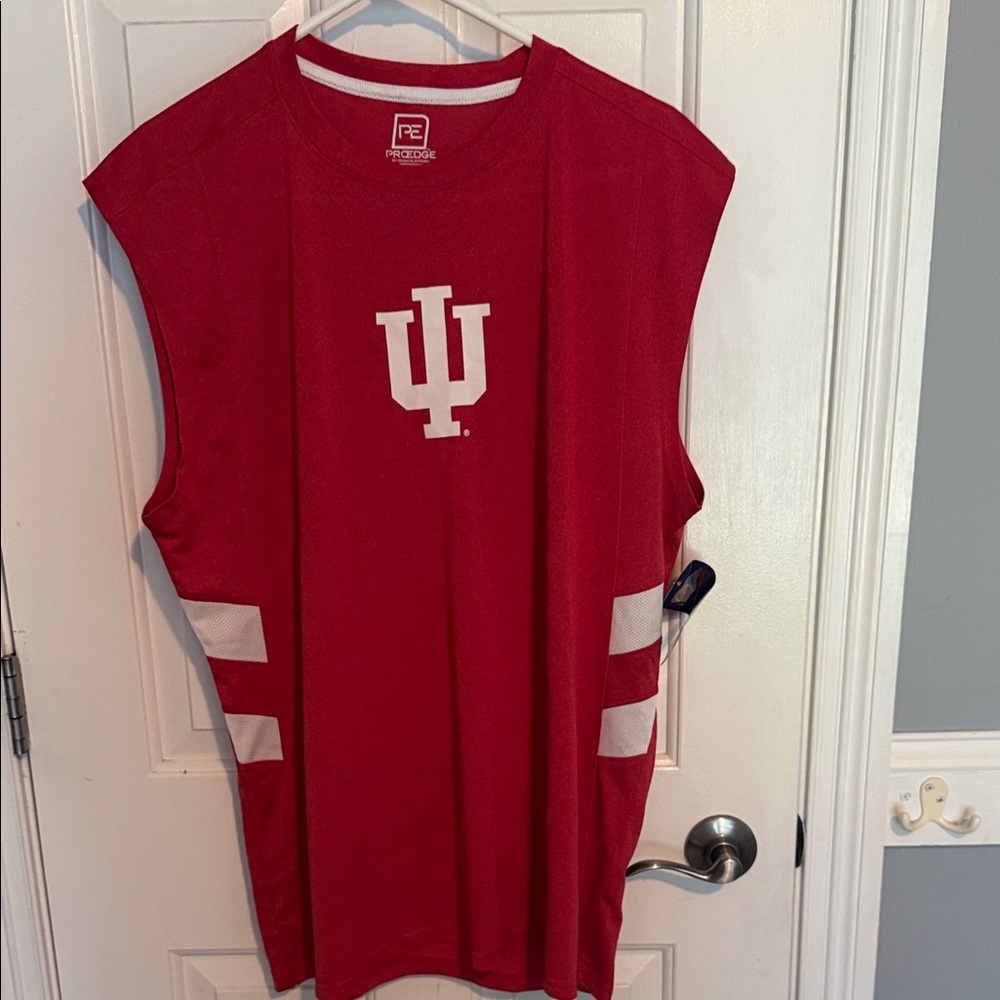 Pro Edge Red Sleeveless Indiana University Tank with White Side Stripes